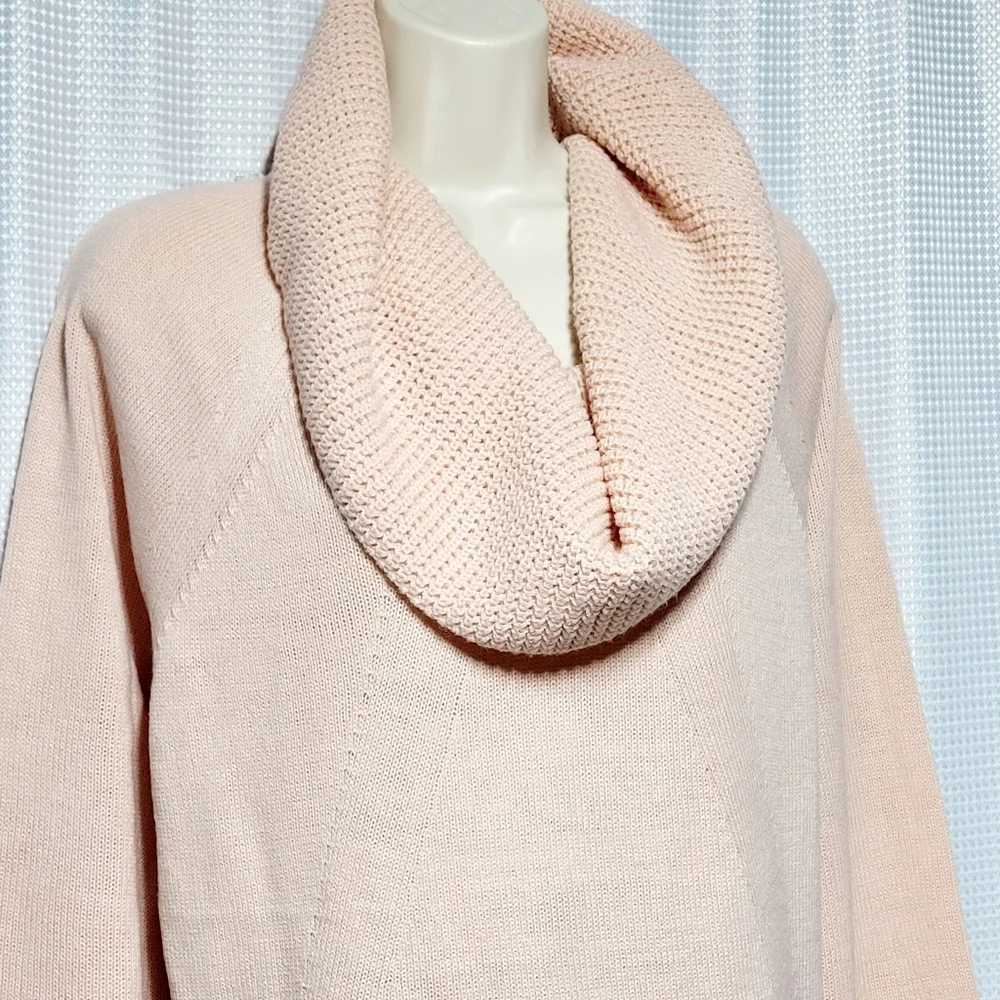 NWT Calvin Klein Pink Blush Cowl Neck Waffle Accent Sweater Women's (XL)